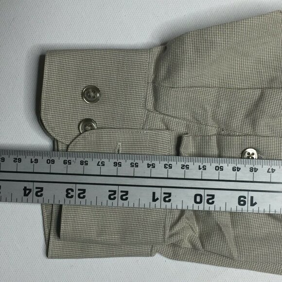 Claiborne Men's Button Up Long Sleeve Collared Shirt Beige Solid Size 34-35 - Picture 10 of 10